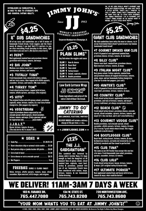 jimmy johns memu|jimmy john's original menu.